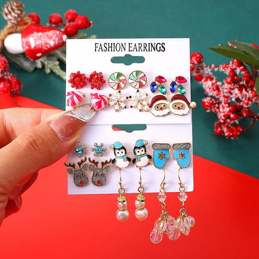 Christmas earring set ins snowflake elk Santa Claus earring six-piece set fashion holiday earrings