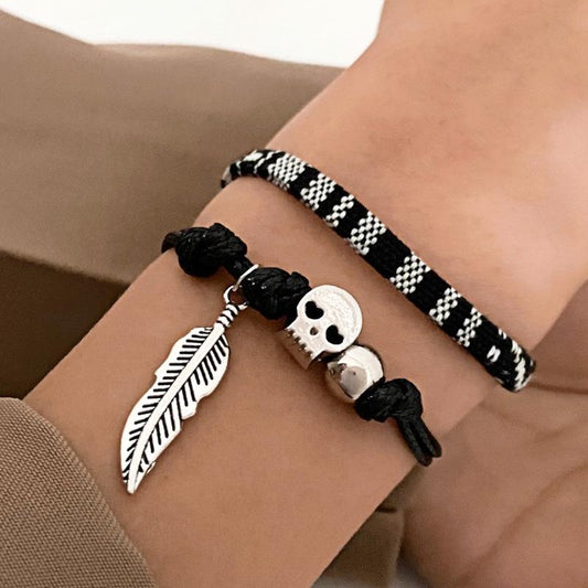 ins braided bracelet set women's fashion ethnic shell feather adjustable anklet bracelet 2-piece set