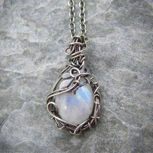 Explosive Jewelry Moonstone Necklace Female Pendant Retro Bohemian Leaf Rattan Accessories