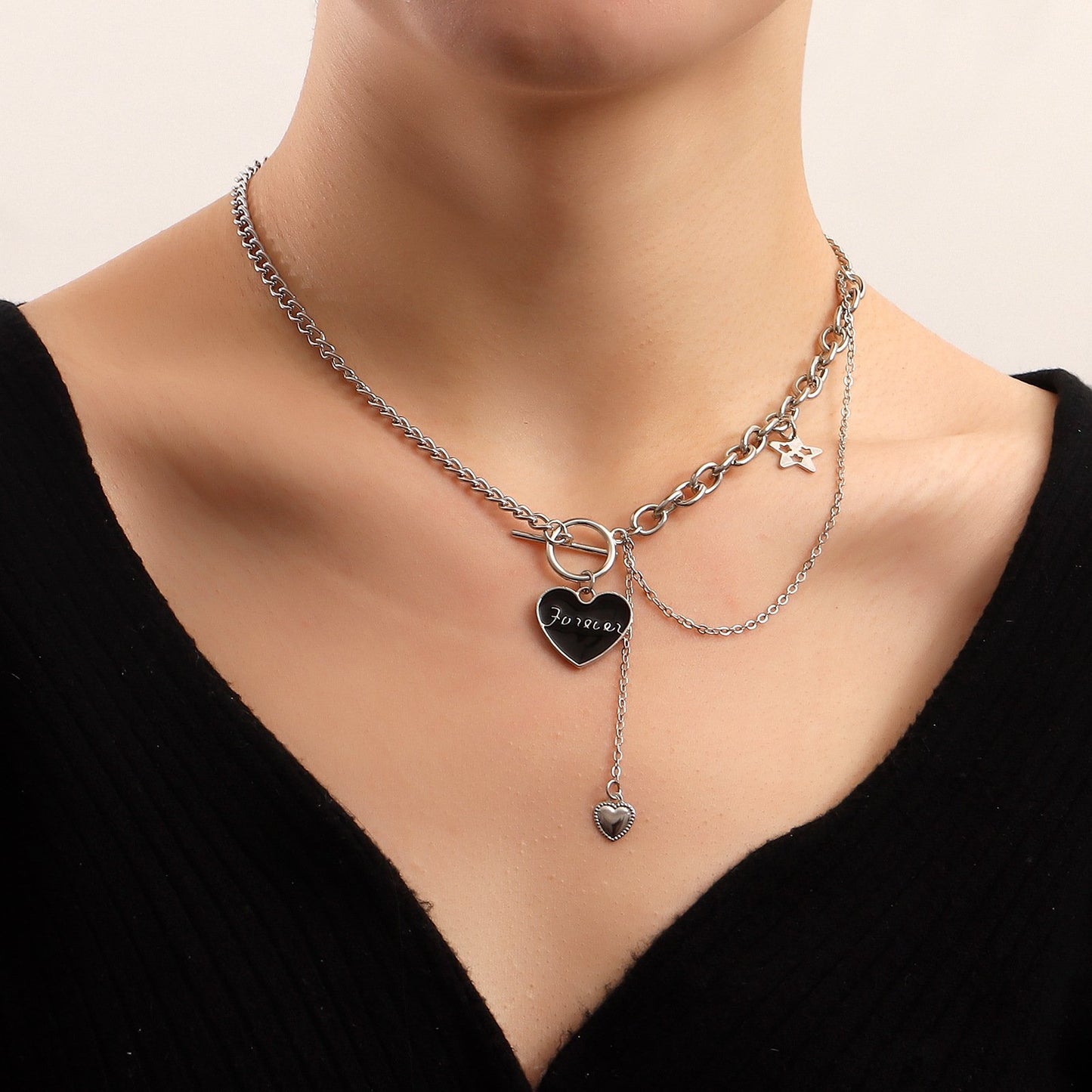 Valentine's Day black love letter pendant necklace female does not fade ins cold sweater niche collarbone chain