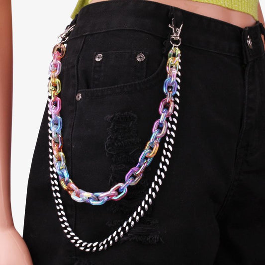 Punk Geometric Colorful Acrylic Waist Chain Metal Black Chain Multilayer Fashion Hip Hop Pants Chain