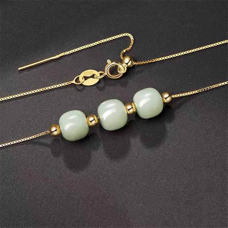 Thin section Sansheng Sanshi Hetian jade necklace female ins minority design high-end light luxury pendant clavicle chain