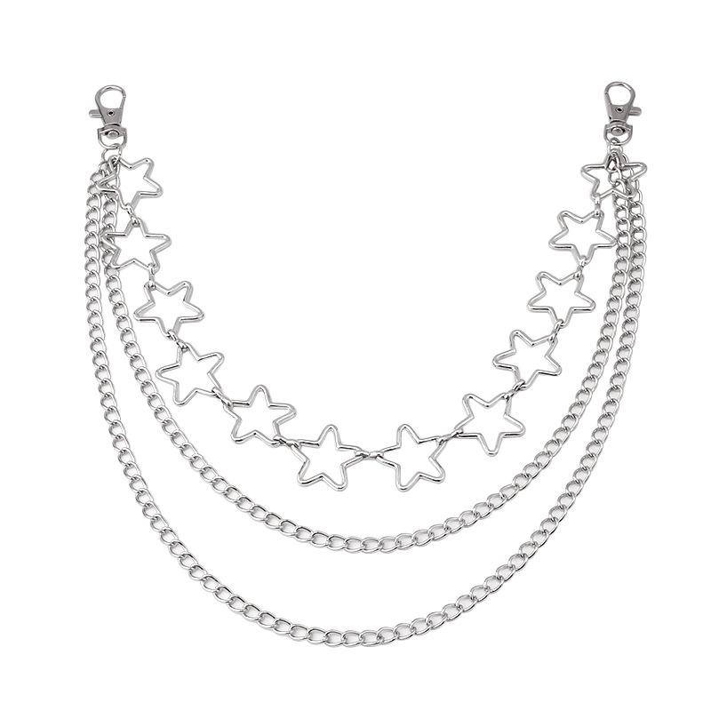 Fashion five-pointed star personality waist chain trend hip-hop metal pants chain multi-layer chain accessories