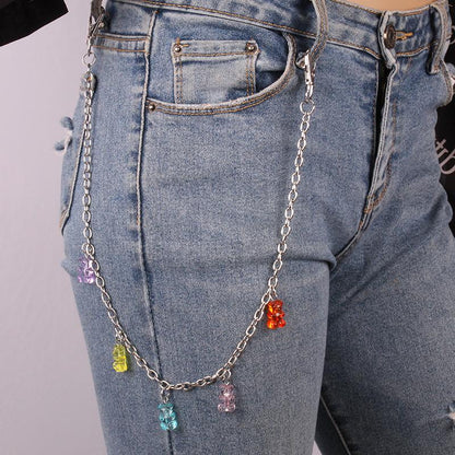 Jewelry bungee disco cool girl transparent jelly color five-color bear single-layer waist chain pants chain