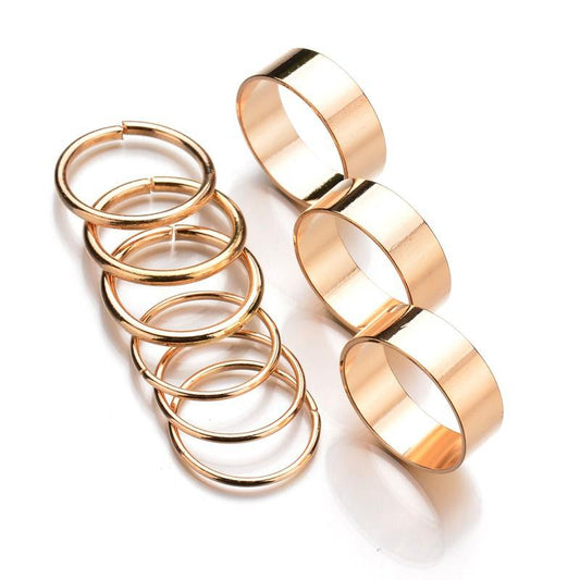 Jewelry 9 pieces set ring metal glossy ring women