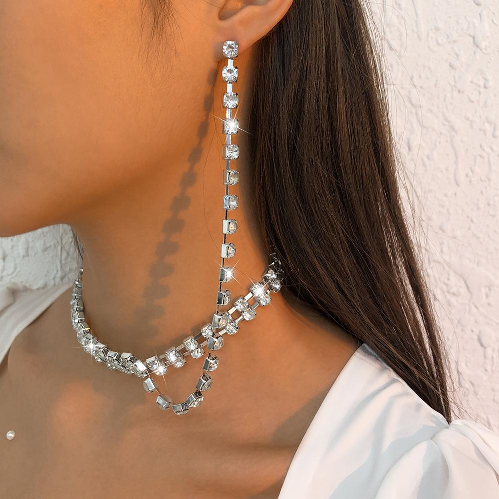N9681 creative full diamond necklace exaggerated claw chain integrated necklace earrings French light luxury retro necklace