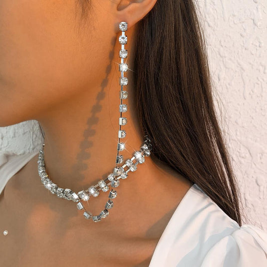 N9681 creative full diamond necklace exaggerated claw chain integrated necklace earrings French light luxury retro necklace
