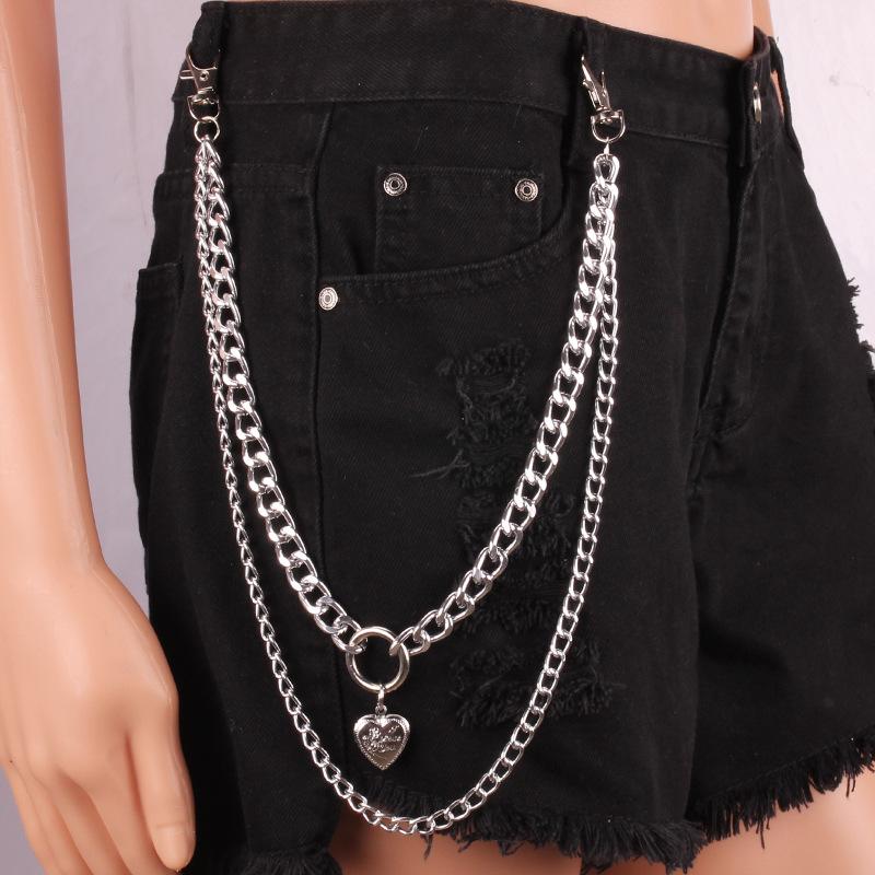 Explosive double-layer fashion heart decoration waist chain body with punk hip-hop metal pants chain