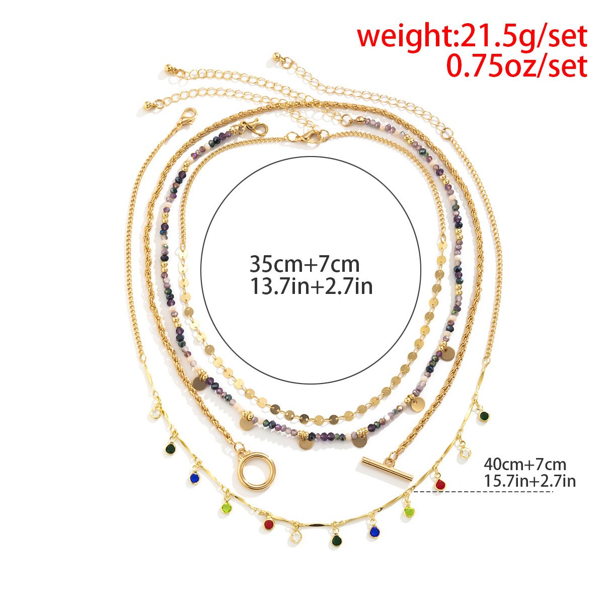 Jewelry Retro Colored Rhinestone Tassels All-Match Necklace Stacked Small Crystal Bead Sequin Necklace