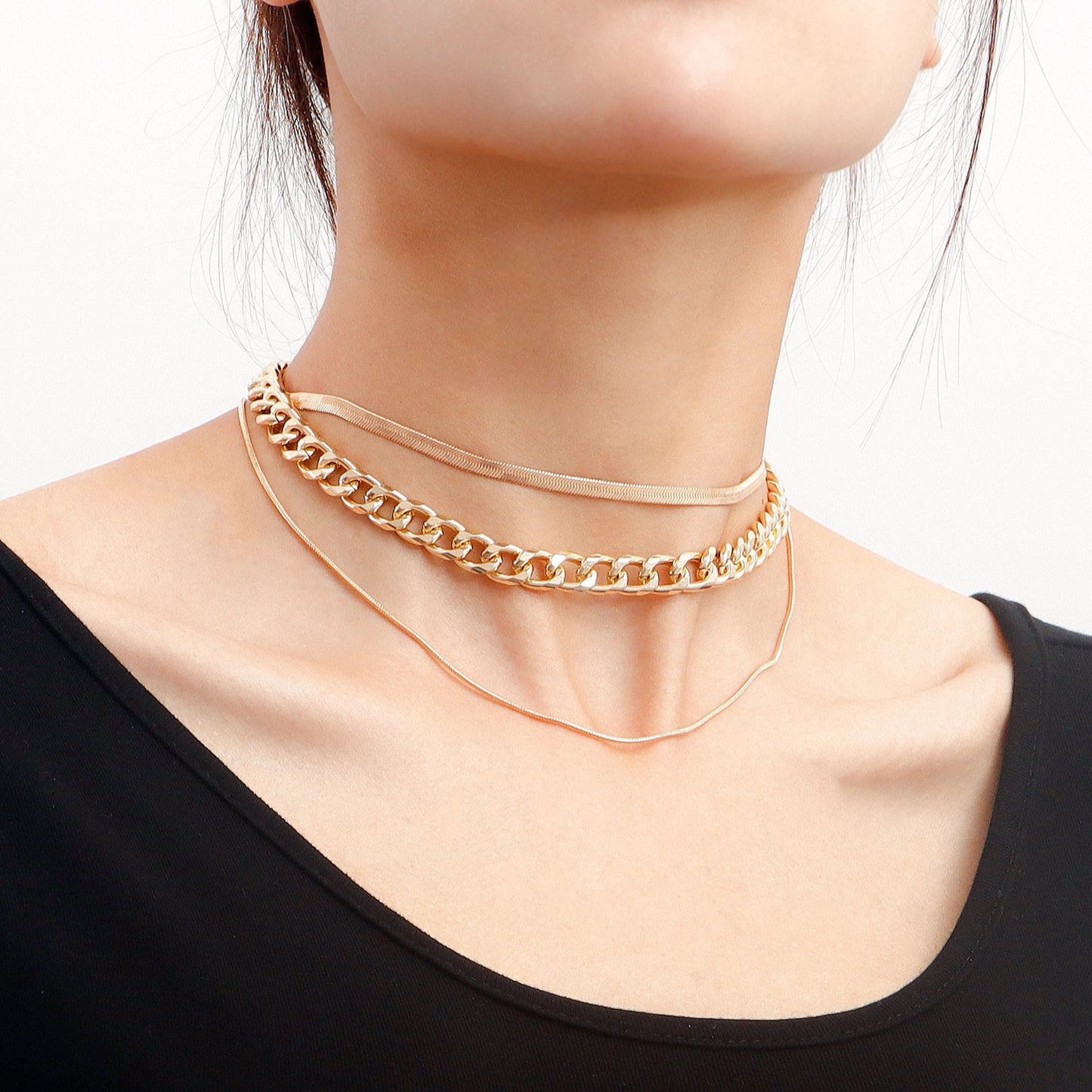 Jewelry street hip-hop trendy color stitching simple necklace female exaggerated multi-layer geometric chain necklace
