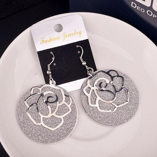 Rose Flower Frosted Earrings Ear Jewelry Alloy Double Layer Swing Creative Earrings