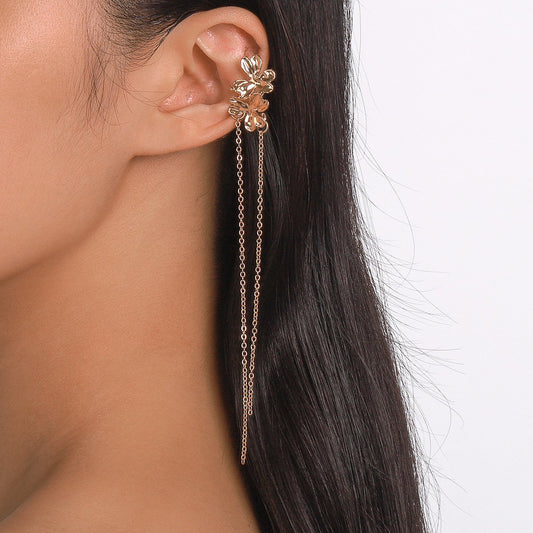 E1799 Niche flower ear bone clip simple chain tassel long earrings sweet cool fairy earrings for women