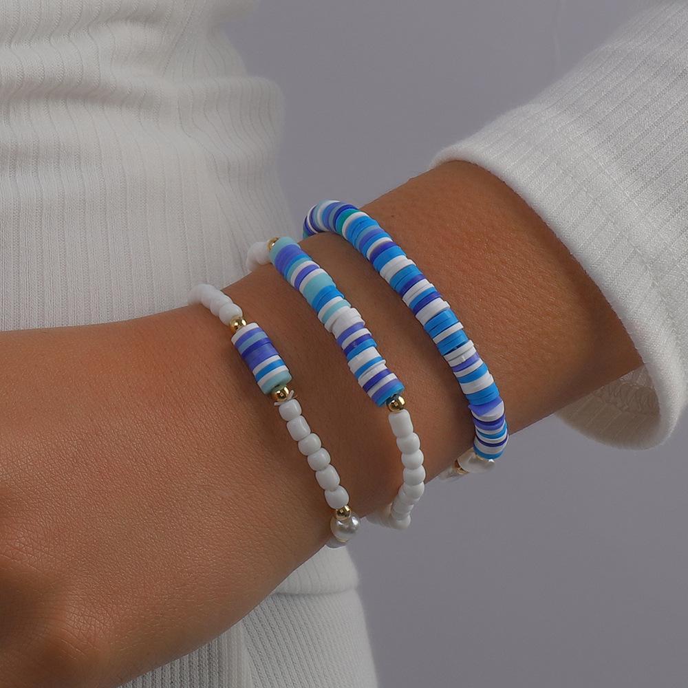 B1676 Stretch Soft Ceramic Bracelet Bohemian Ethnic Geometric Hand Decoration Beaded Personality Contrasting Color Bracelet