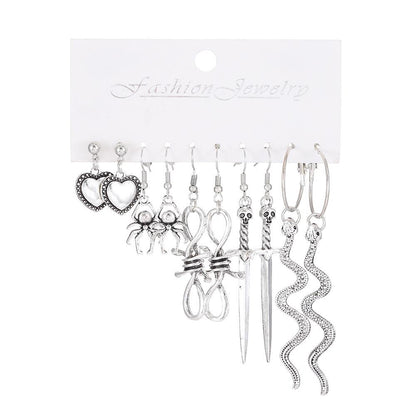 Ins Love Butterfly Earrings Set Female Retro Creative Snake Sword Mushroom Earrings Halloween Earrings