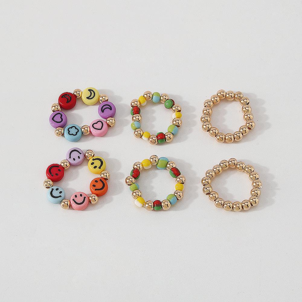 R751 Ethnic Color Hand Decoration Beaded Smiley Star Fashion Ring Set Personality Trendy Ring