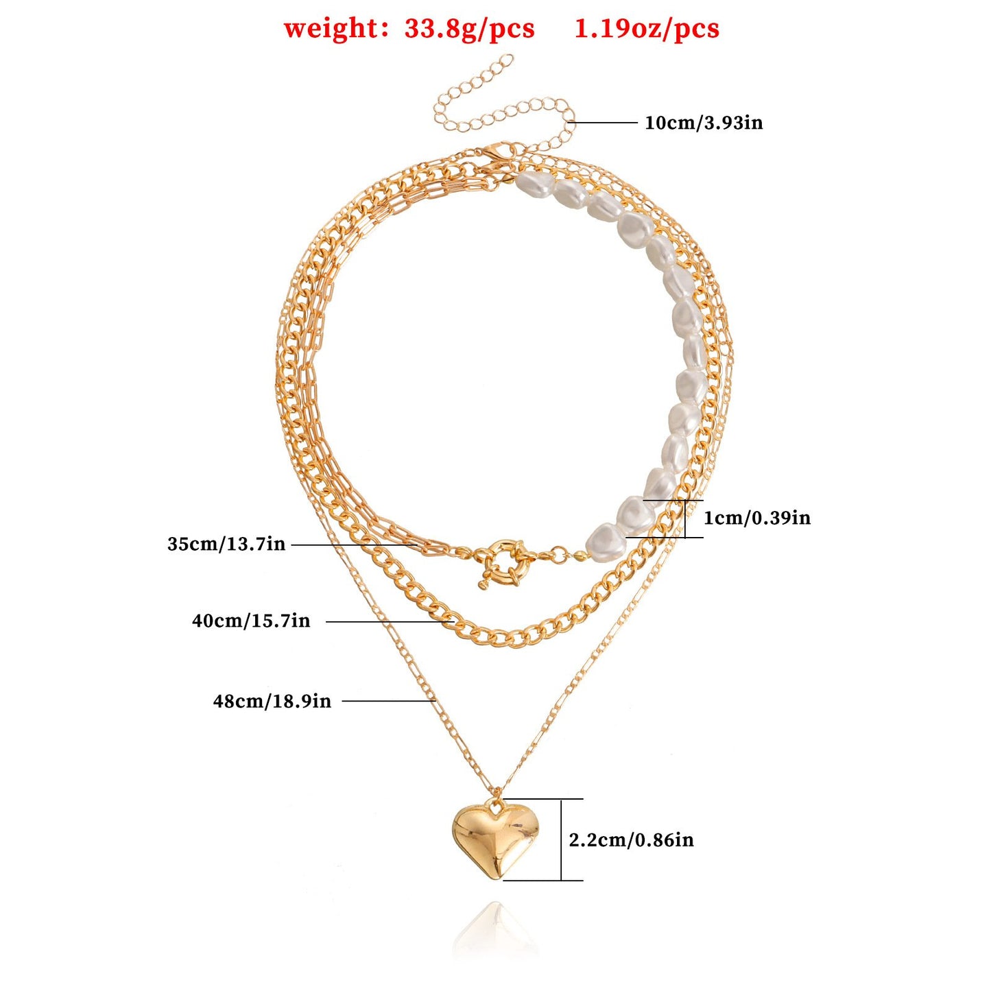 ins metal special-shaped pearl exaggerated big peach heart necklace female Valentine's Day multi-layer love necklace sweater chain female