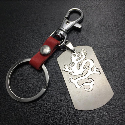 Double-layer Dragon Totem Titanium Steel Pendant Pendant Stainless Steel Keychain Cowhide Waist Hanging Men's and Women's Jewelry