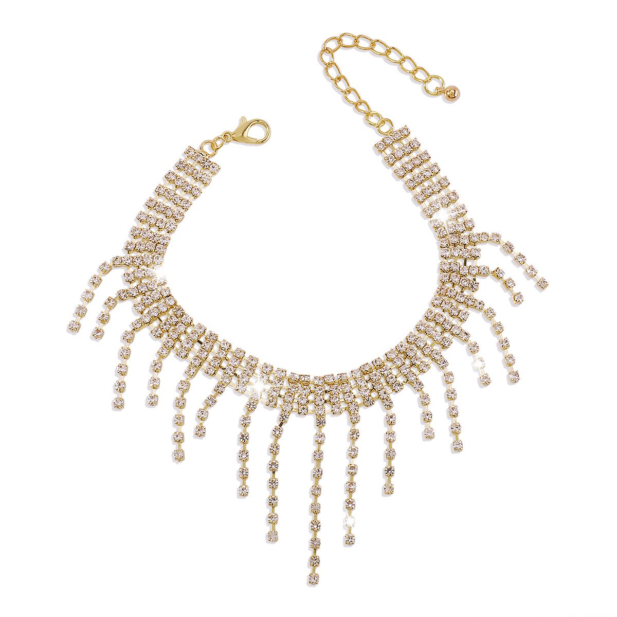 A177 French light luxury geometric tassel anklet row diamond claw chain rhinestone personality fashion cold instep chain female