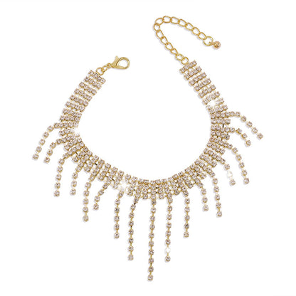 A177 French light luxury geometric tassel anklet row diamond claw chain rhinestone personality fashion cold instep chain female