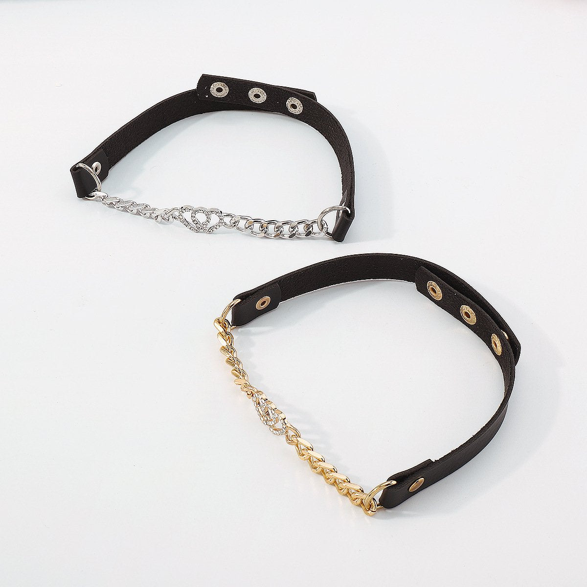 1655 Punk Sweet Cool Necklace Leather Chain Micro-inlaid Heart Necklace Personality Popular Harajuku Necklace