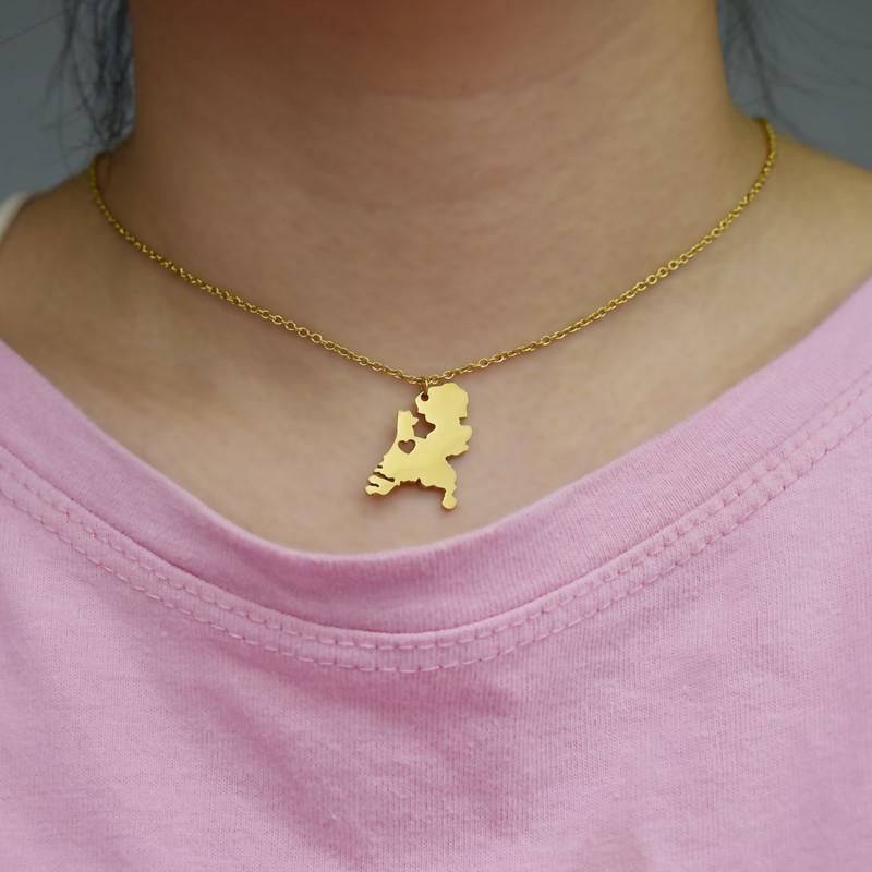 Netherlands Country Map Necklace World Map Europe Pendant Stainless Steel Jewelry