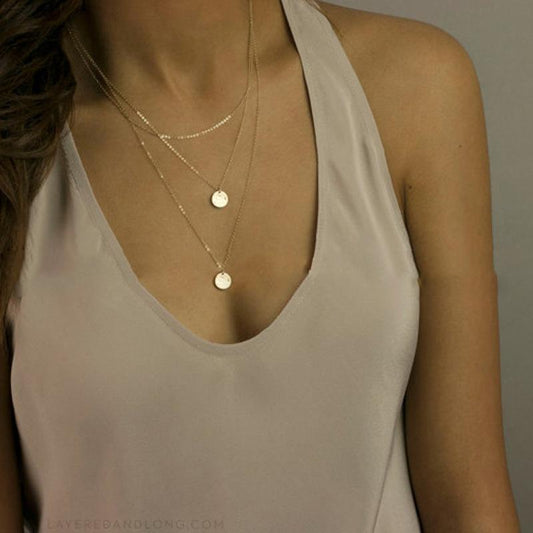 Fashion Geometric Metal Lasso Simple Necklace Metal Sequin Multilayer Necklace