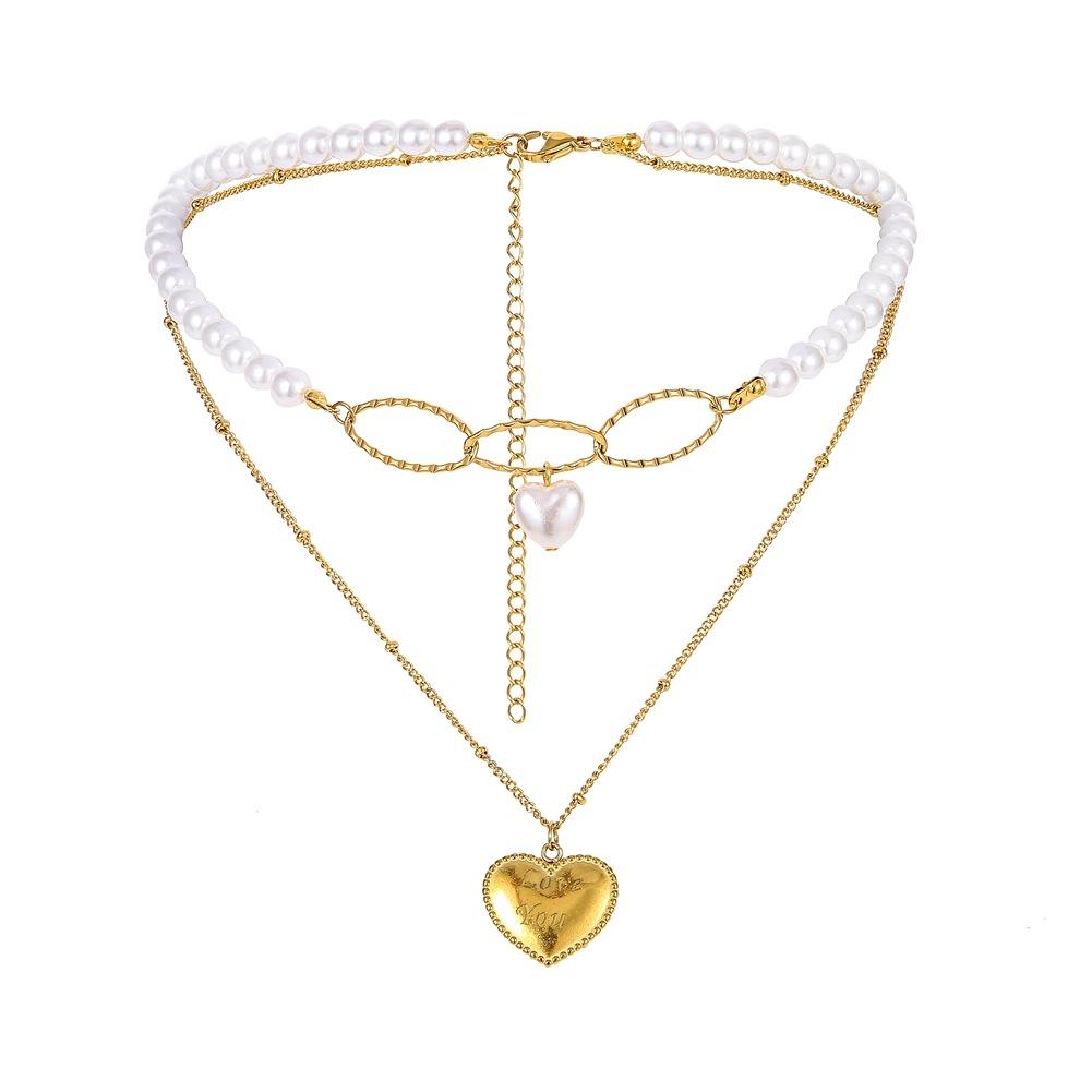Young luxury accessories temperament niche pearl clavicle chain love love pendant double layer necklace necklace