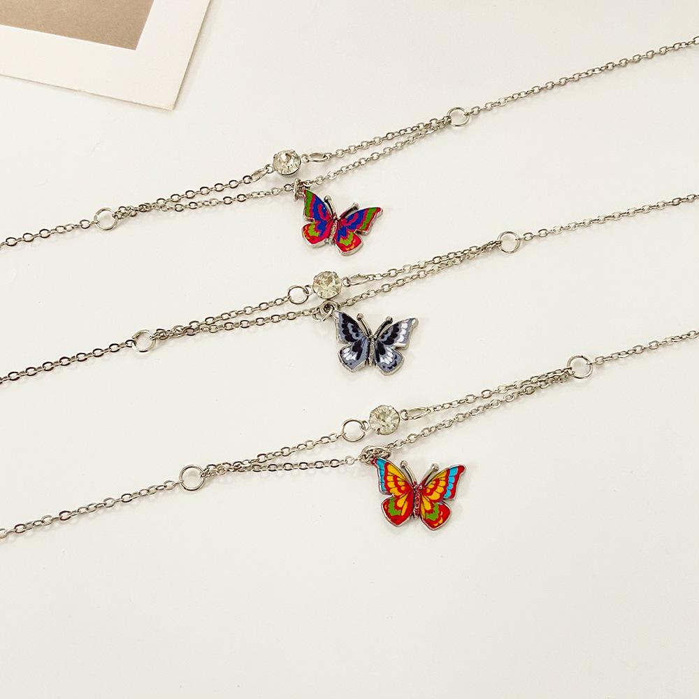 Ins dream dripping oil butterfly double-layer anklet female Bohemia butterfly pendant anklet beach foot jewelry