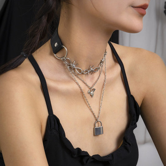 Jewelry Harajuku Gothic PU Belt Buckle Head Necklace Sweet Cool Punk Skull Lock Necklace