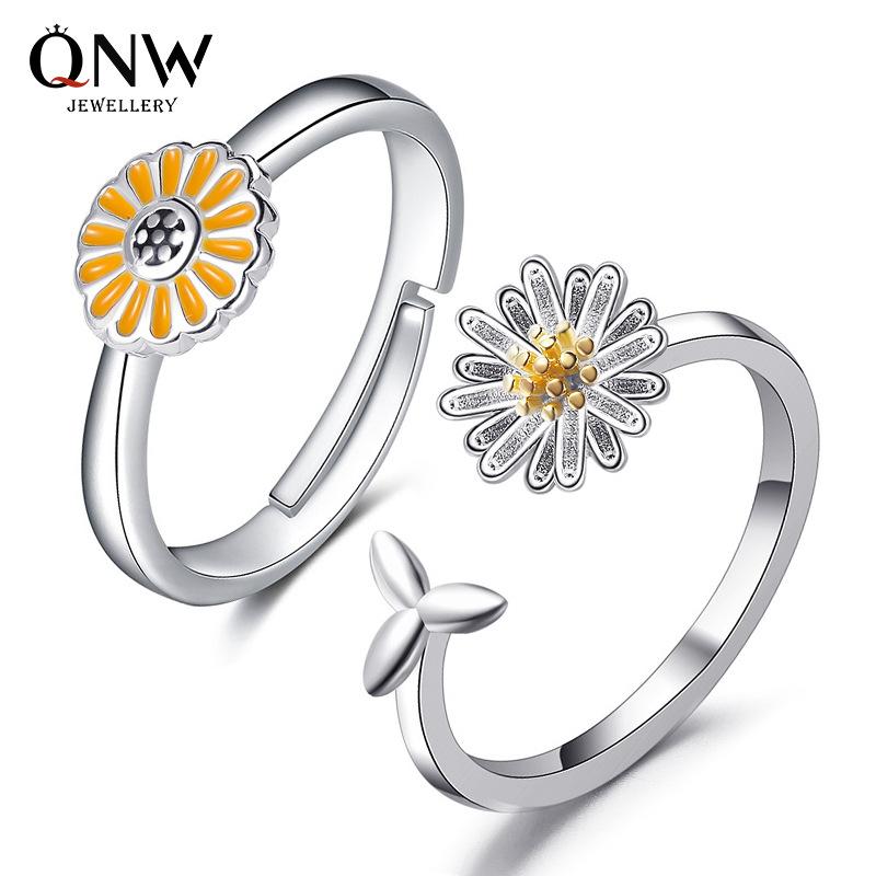 2 simple daisy flower ring female literary small fresh sun flower ring opening adjustable ring