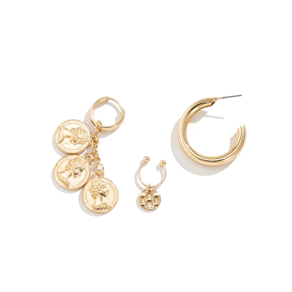 Jewelry personality alloy C-shaped geometric earrings creative asymmetric face retro earrings set