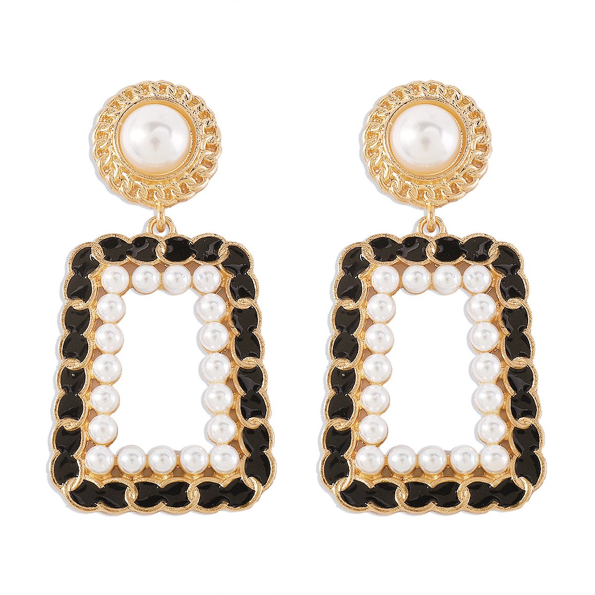 E188 Personality Niche Oil Drop Pearl Earrings French Romantic Retro Elegant Square Fashion Earrings