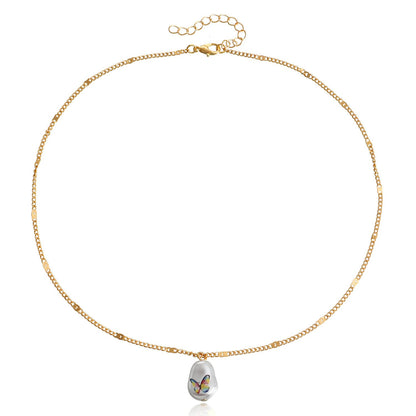 Jewelry Fashion Butterfly Imitation Pearl Pendant Necklace Clavicle Chain Female Personality Versatile Design Sense Necklace