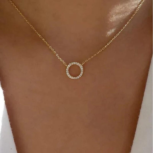 Ins micro-inlaid zircon geometric ring necklace female fashion temperament niche design simple circle clavicle chain