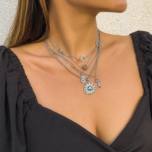 Jewelry multi-element mix-and-match sunflower mushroom pendant necklace retro dollar smiley necklace female
