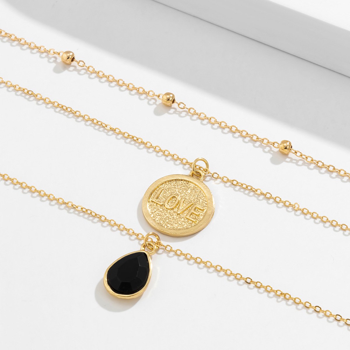 Jewelry Drop Shaped Pendant Metal Chain Hip Hop Necklace Geometric Bead Letter Niche Necklace