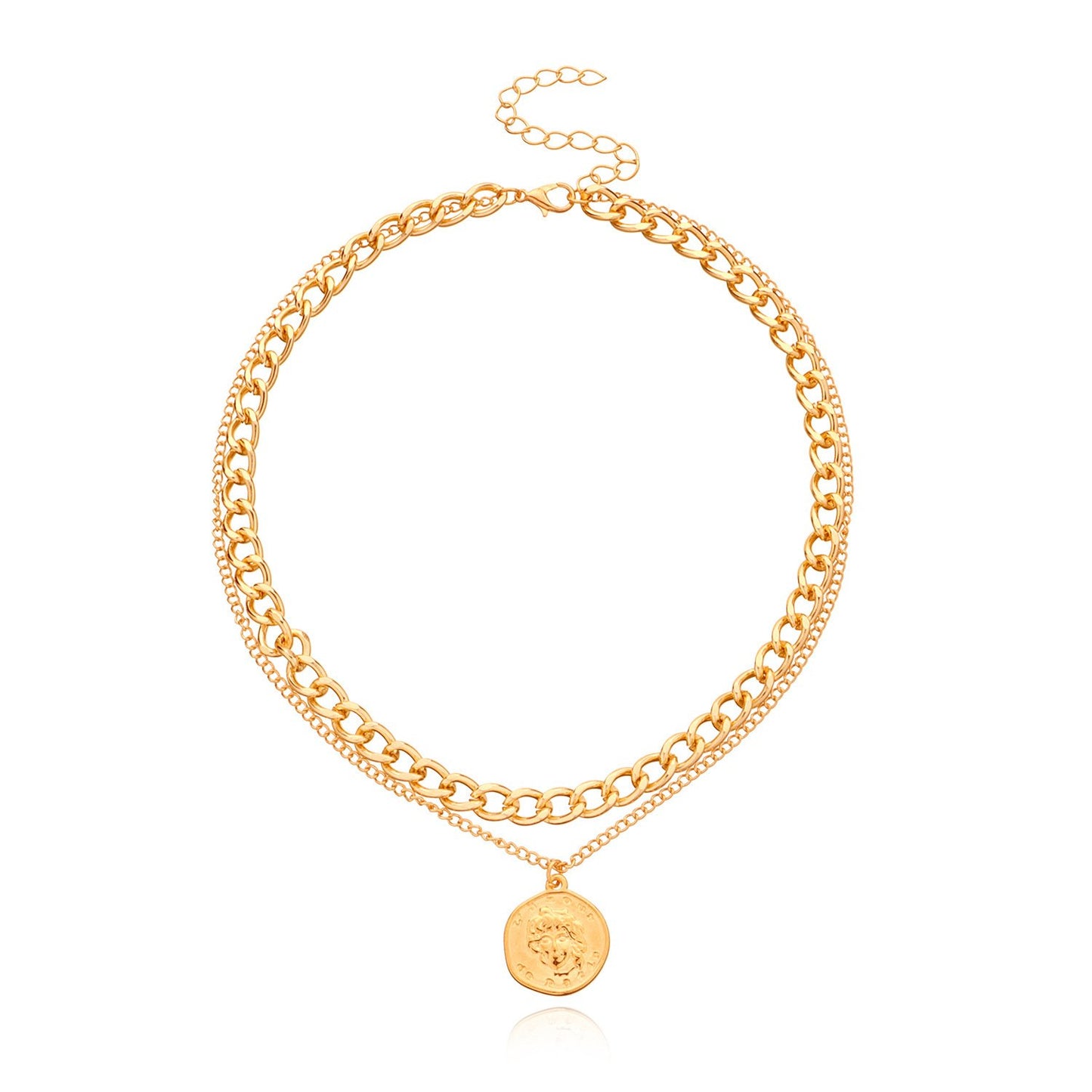 Jewelry Round Geometric Queen Head Pendant Necklace Female Fashion Simple Temperament Double Layer Necklace