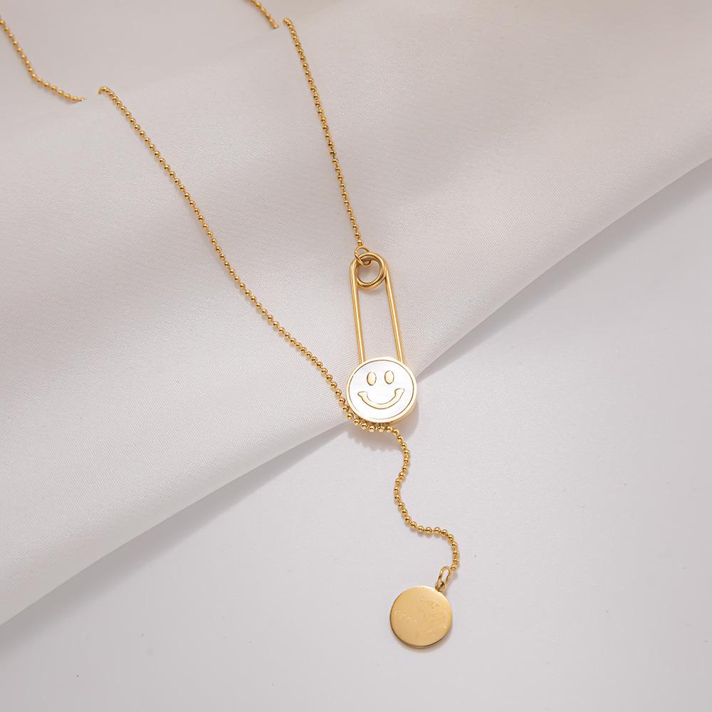 18K Gold Smiley Smile Pendant Simple Expression Clavicle Chain Female Tassel Necklace Gift Girlfriend