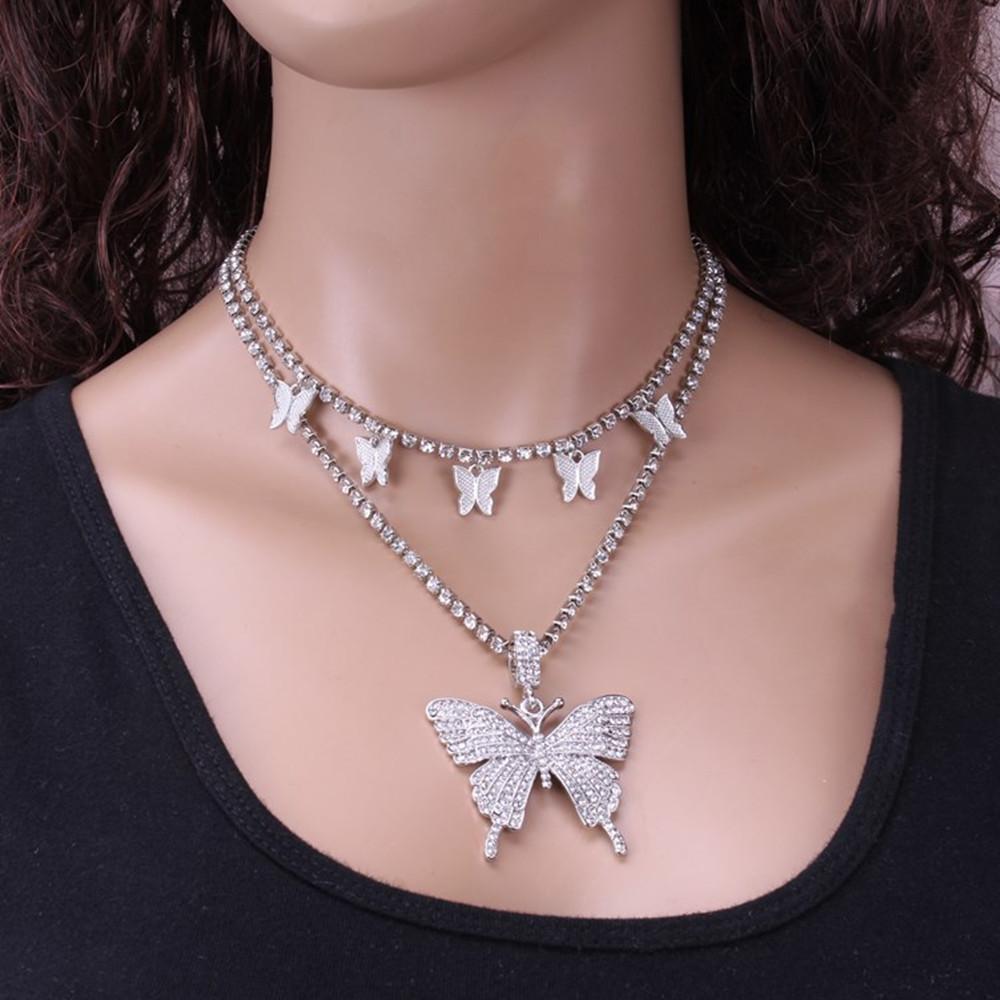 Jewelry Personality Geometric Fashion Butterfly Pendant Necklace Women's Popular Butterfly Diamond Set Necklace