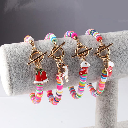 Beach Bohemian Colorful Polymer Ring Buckle Bracelet Christmas Gloves Socks Bells Trendy Decoration