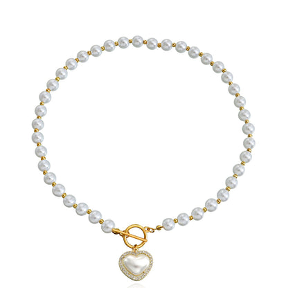 Jewelry Acrylic Pearl Beaded Necklace Love Pendant Necklace Women's Versatile Choker