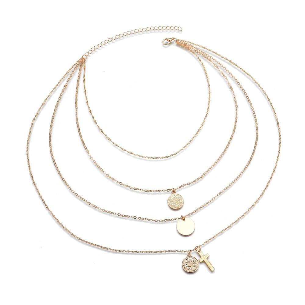 Jewelry Personality Creative Round Retro Cross Necklace Simple Multilayer Necklace Clavicle Chain