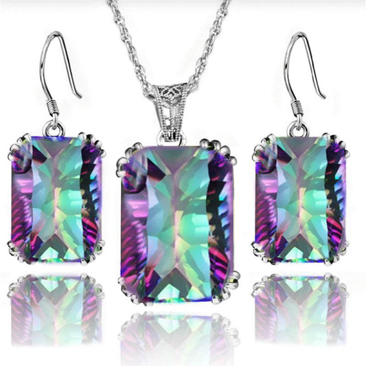 Fashion Earrings Necklace Set Female Retro Clavicle Chain Crystal Pendant Accessories jewelryset Jewelry