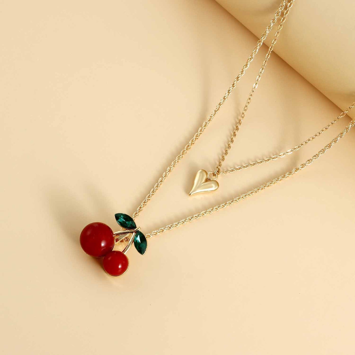 Jewelry exaggerated red big cherry multi-layer heart pendant necklace female choker