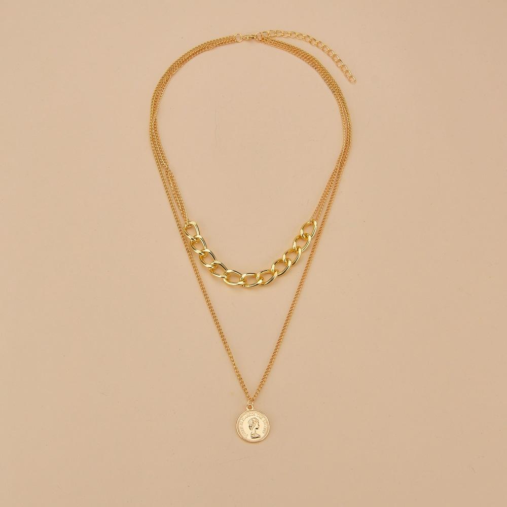 Fashionable simple British queen head necklace retro thick chain collarbone chain necklace jewelry