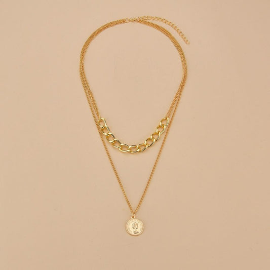 Fashionable simple British queen head necklace retro thick chain collarbone chain necklace jewelry