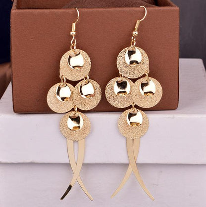 Matte surface shiny metal sheet earrings temperament lady tassel earrings