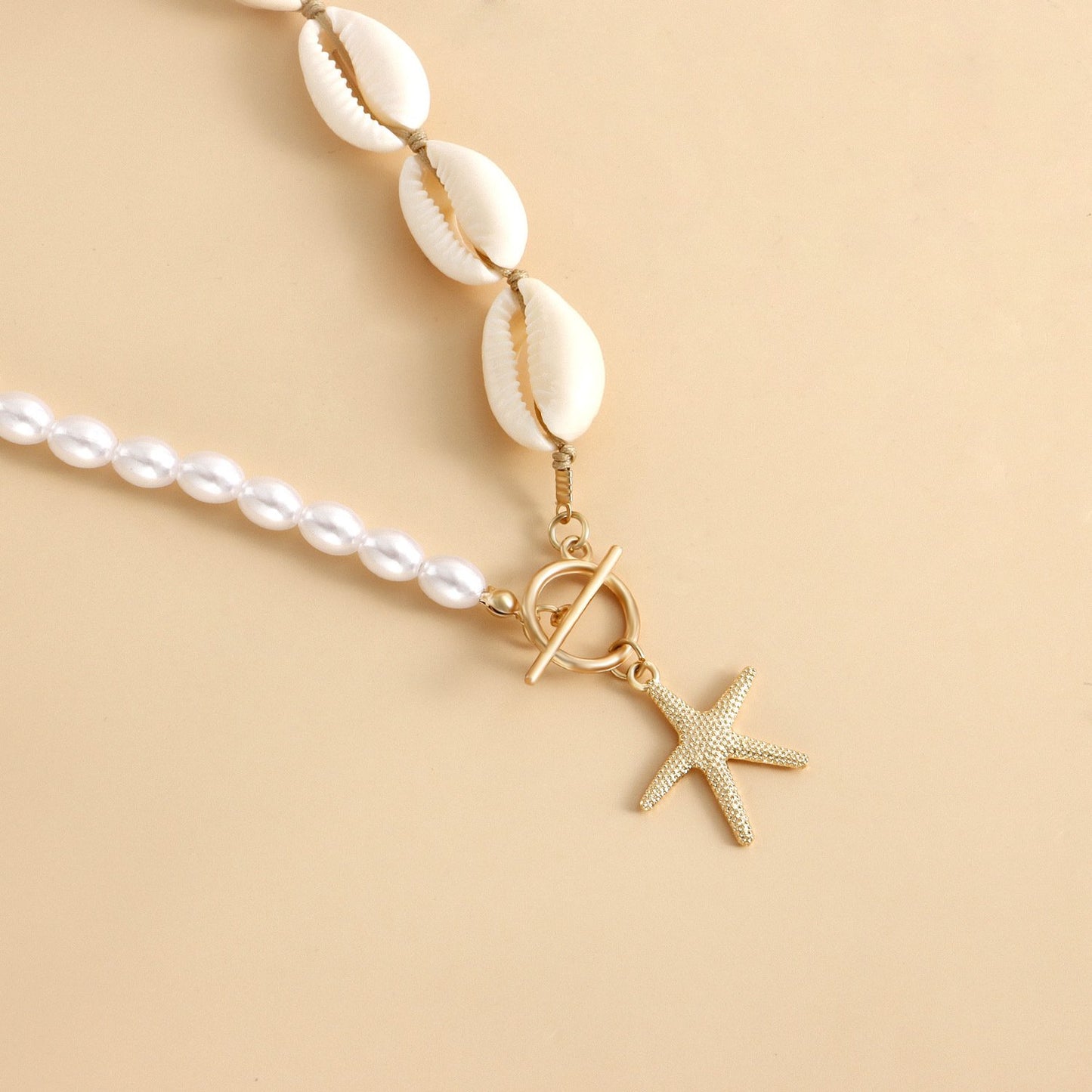 Jewelry beach hand-woven shell imitation pearl starfish pendant necklace female all-match