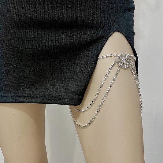 Sexy Rhinestone Tassel Thigh Chain Female Irregular Multi-Layered Full Diamond Body Chain Hot Girl Sexy Thigh Chain