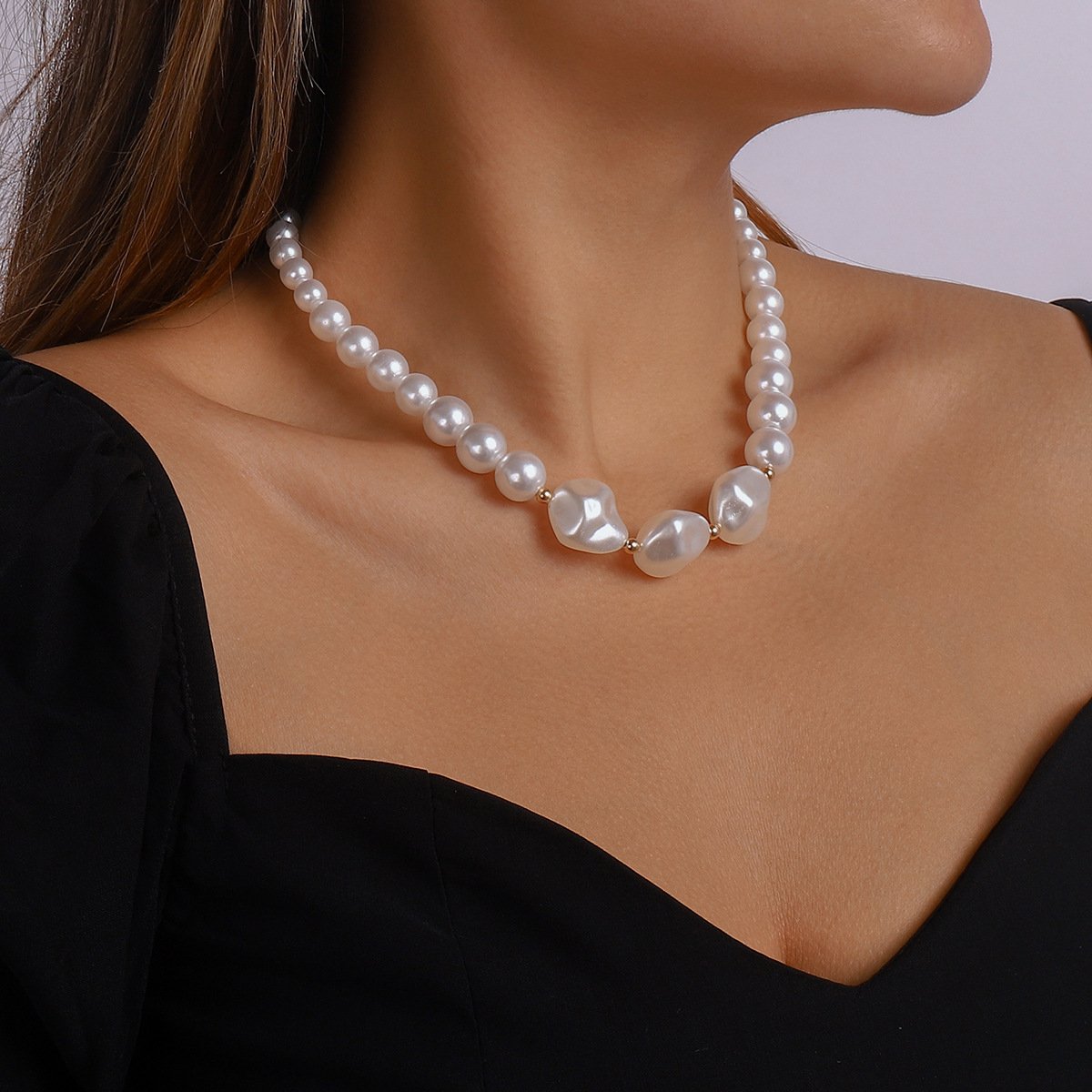 N1266 Irregular Pearl Necklace French Style Light Luxury Fragrance Necklace Atmospheric Short Clavicle Necklace